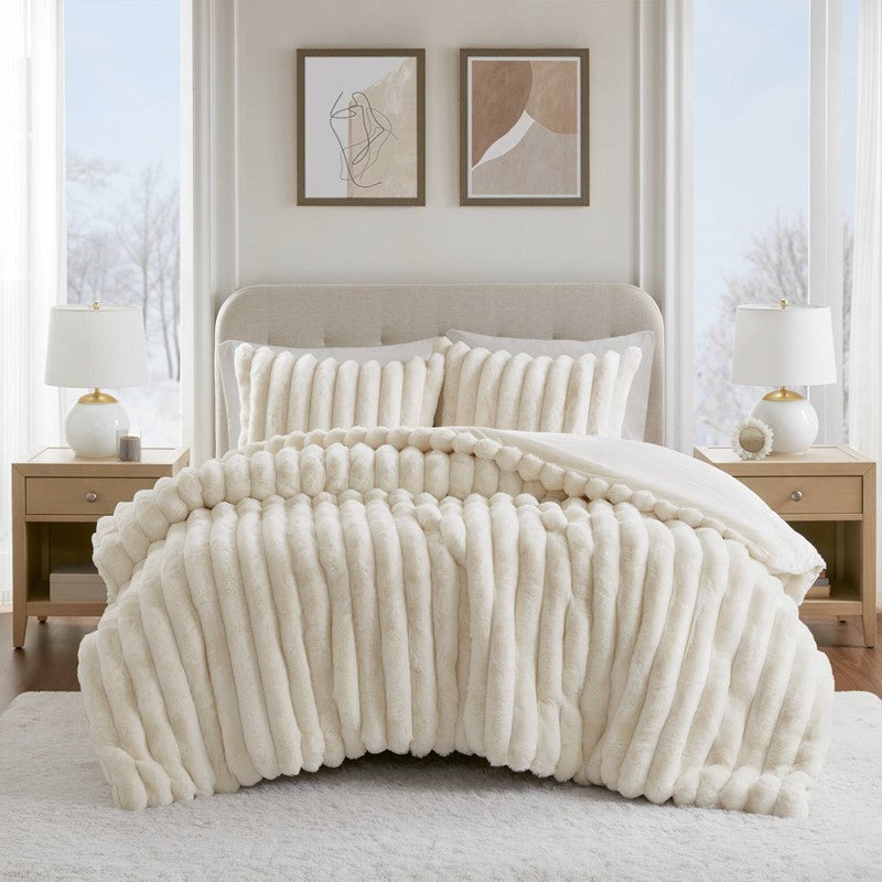 Jasmine 3-Piece Faux Fur Ribbed Comforter Set