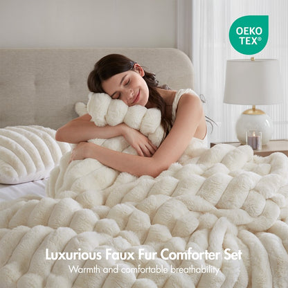 Jasmine 3-Piece Faux Fur Ribbed Comforter Set