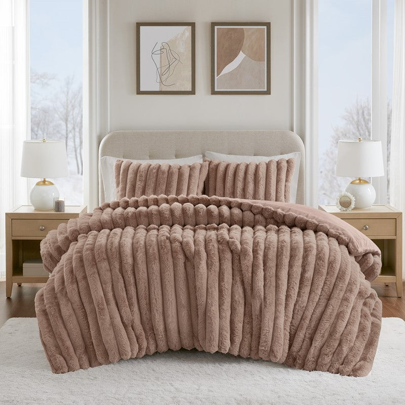 Jasmine 3-Piece Faux Fur Ribbed Comforter Set