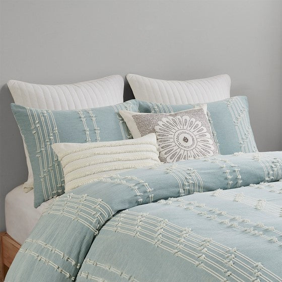 Kara Cotton Jacquard Aqua Coastal Duvet Cover Set