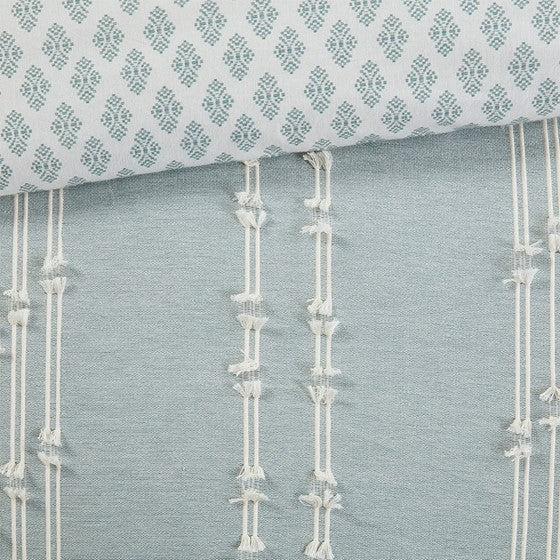 Kara Cotton Jacquard Aqua Coastal Duvet Cover Set