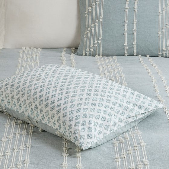 Kara Cotton Jacquard Aqua Coastal Duvet Cover Set