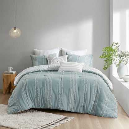 Kara Cotton Aqua Coastal Jacquard Comforter Set