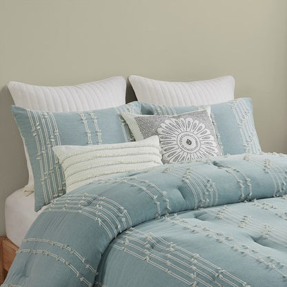 Kara Cotton Aqua Coastal Jacquard Comforter Set