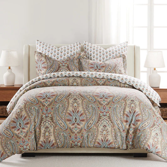 Kasey Duvet Cover Set - Coastal Paisley Duvet Set - Taupe