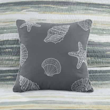 King Beach Quilt Set -  Marina Yellow And Grey Hues 6PC - Beach Themed Bedding Set - Quahog Bay Bedding