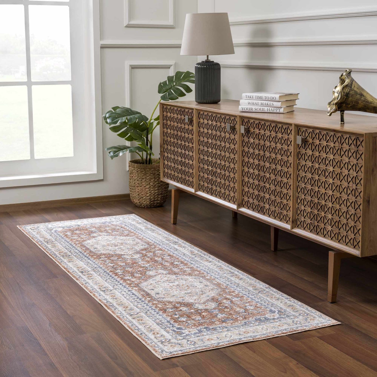 Gael Rust Flat Pile Washable Rug