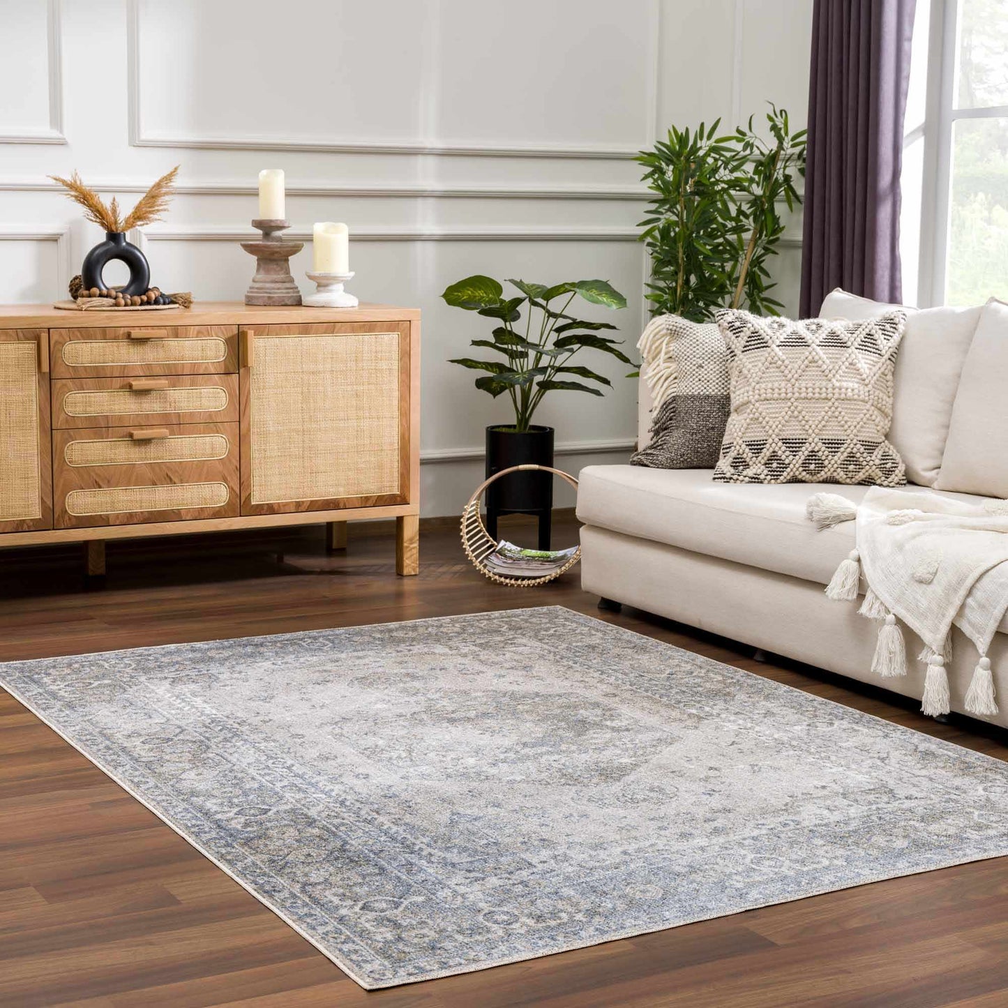 Gael Blue Flat Pile Washable Rug
