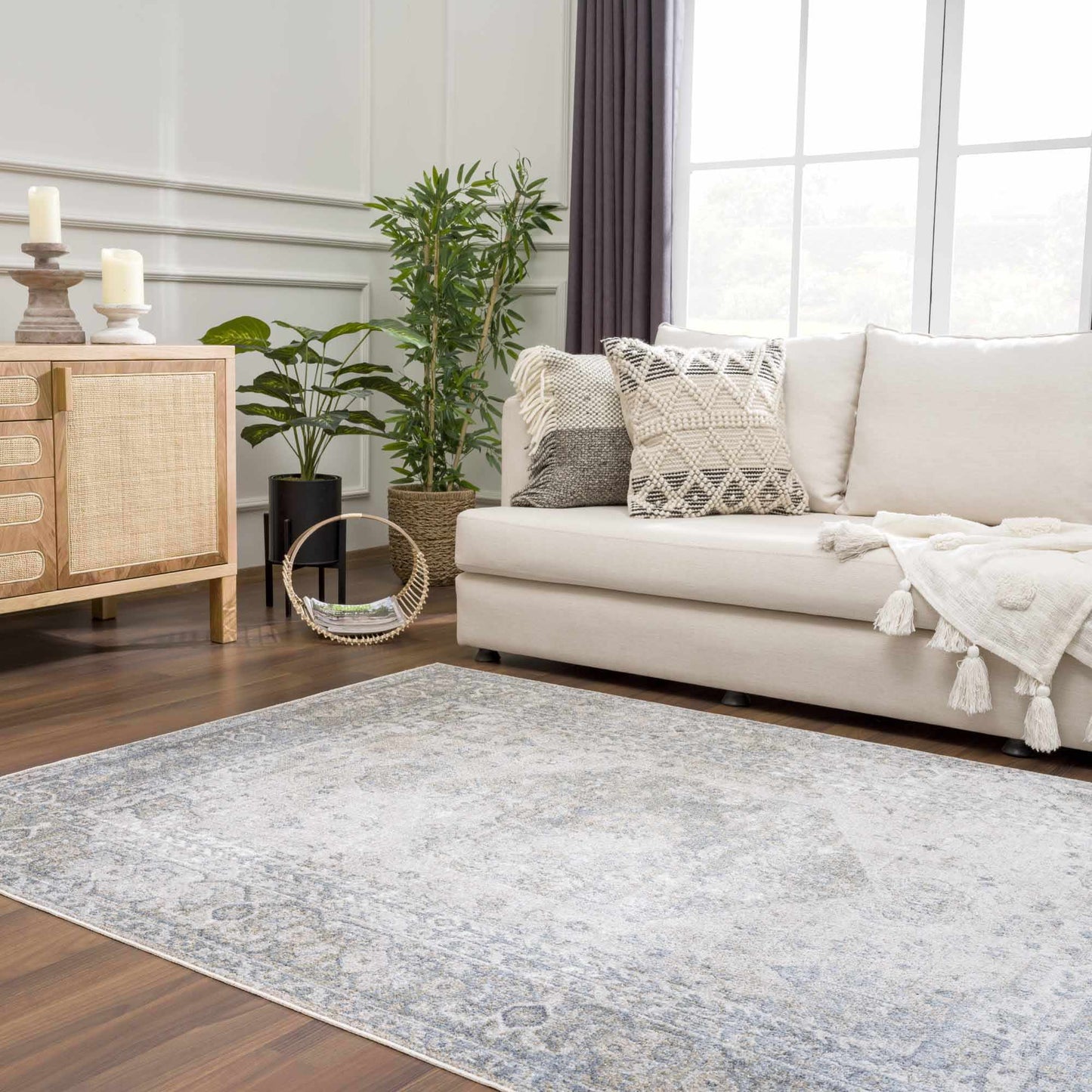 Gael Blue Flat Pile Washable Rug