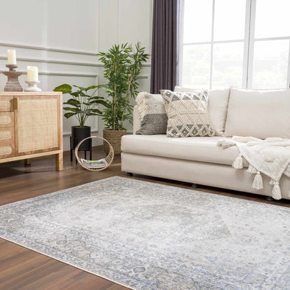 Gael Blue Flat Pile Washable Rug
