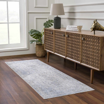 Gael Blue Flat Pile Washable Rug