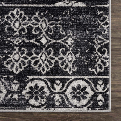 Kahraman Black&White Floral Washable Area Rug