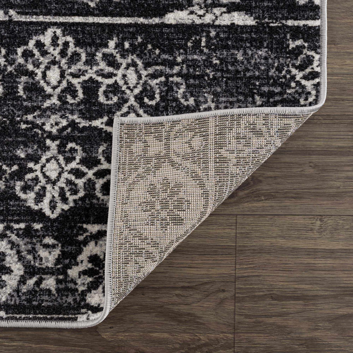 Kahraman Black&White Floral Washable Area Rug