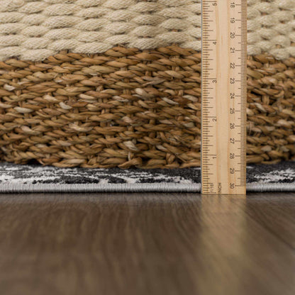 Kahraman Black&White Floral Washable Area Rug