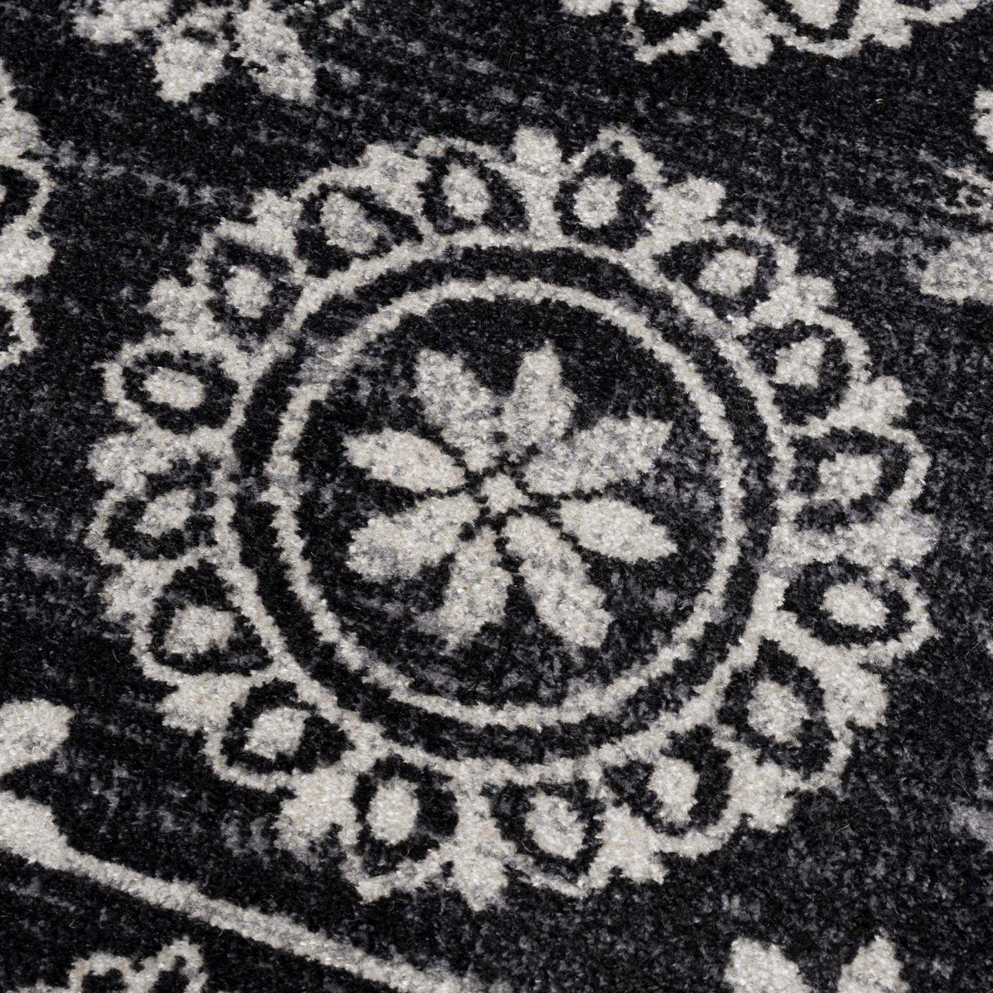 Kahraman Black&White Floral Washable Area Rug