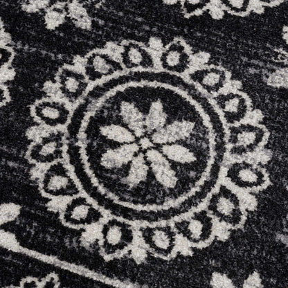 Kahraman Black&White Floral Washable Area Rug