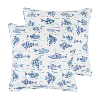 Laida Beach Euro Shams 2PC Coastal Pillow Shams - Quahog Bay Bedding