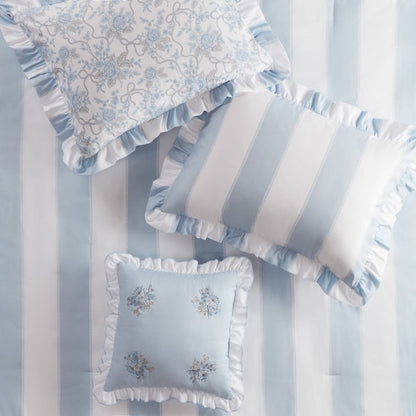 Lara Blue Cabana Stripe Reversible Comforter Set | Toile Floral Reverse