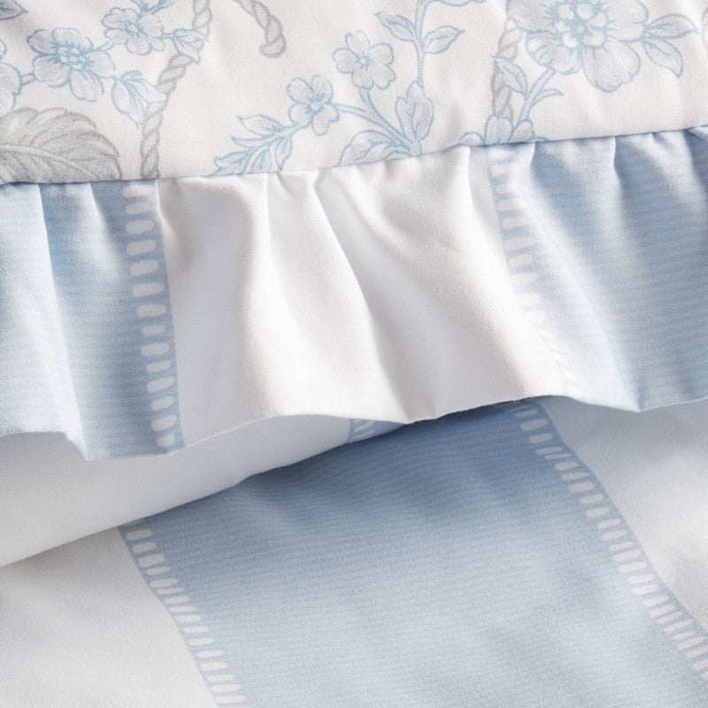 Lara Blue Cabana Stripe Reversible Comforter Set | Toile Floral Reverse