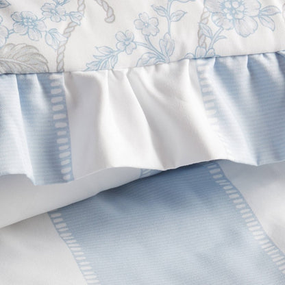 Lara Blue Cabana Stripe Reversible Comforter Set | Toile Floral Reverse