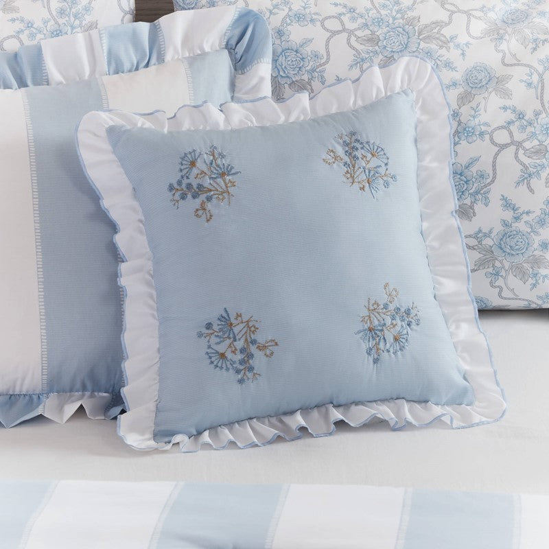 Lara Blue Cabana Stripe Reversible Comforter Set | Toile Floral Reverse