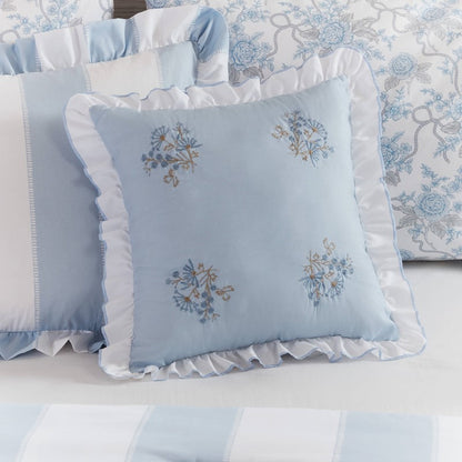 Lara Blue Cabana Stripe Reversible Comforter Set | Toile Floral Reverse