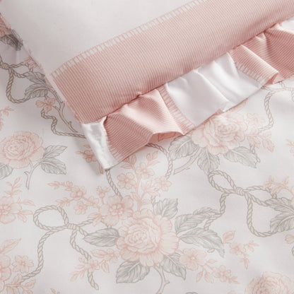 Lara Pink Cabana Stripe Reversible Comforter Set | Toile Floral Reverse