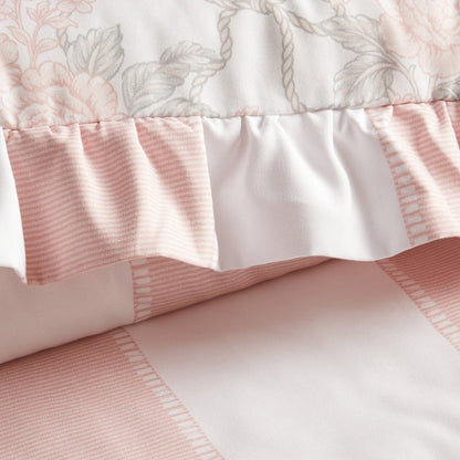 Lara Pink Cabana Stripe Reversible Comforter Set | Toile Floral Reverse