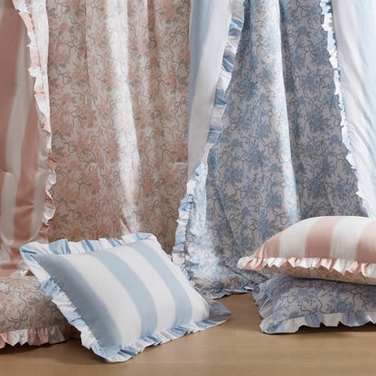 Lara Pink Cabana Stripe Reversible Comforter Set | Toile Floral Reverse