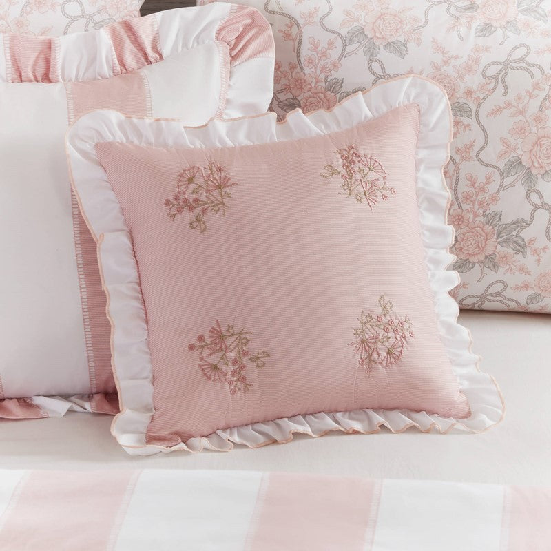 Lara Pink Cabana Stripe Reversible Comforter Set | Toile Floral Reverse