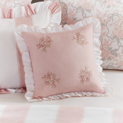 Lara Pink Cabana Stripe Reversible Comforter Set | Toile Floral Reverse