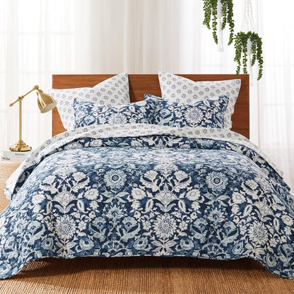 Laure Indigo Quilt Set - Coastal Blue Floral Bedding