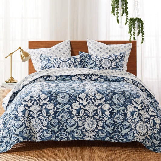 Laure Indigo Quilt Set - Coastal Blue Floral Bedding