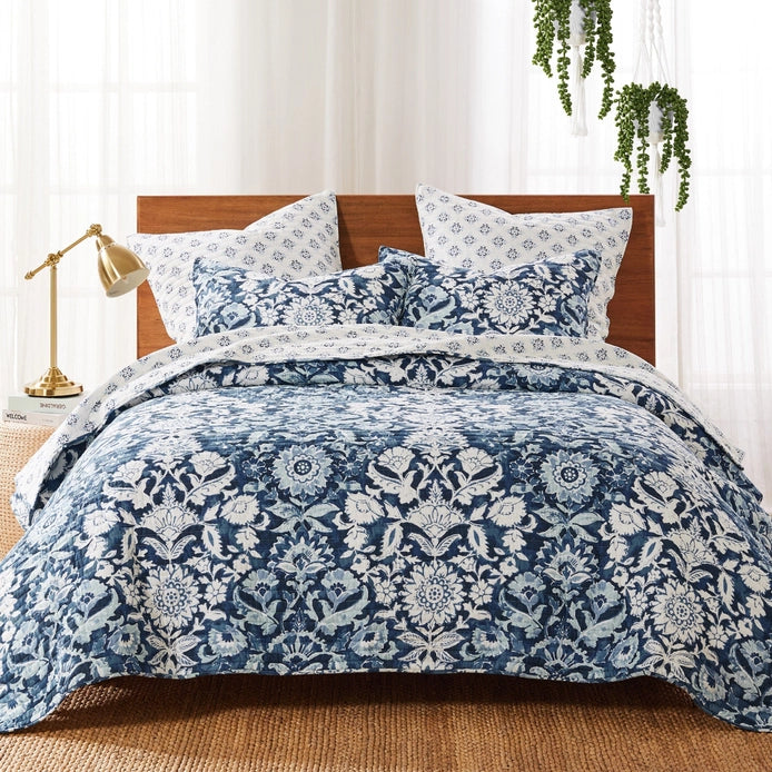 Laure Indigo Quilt Set - Coastal Blue Floral Bedding