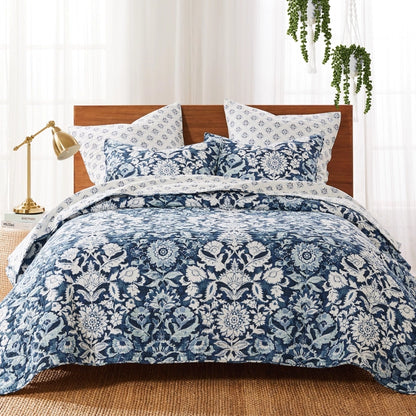 Laure Indigo Quilt Set - Coastal Blue Floral Bedding