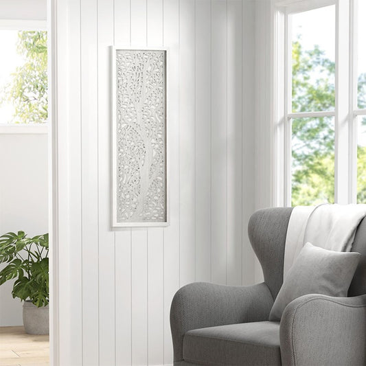 Laurel Branches Laser Cut Tree Framed Panel Wall Decor - Grey