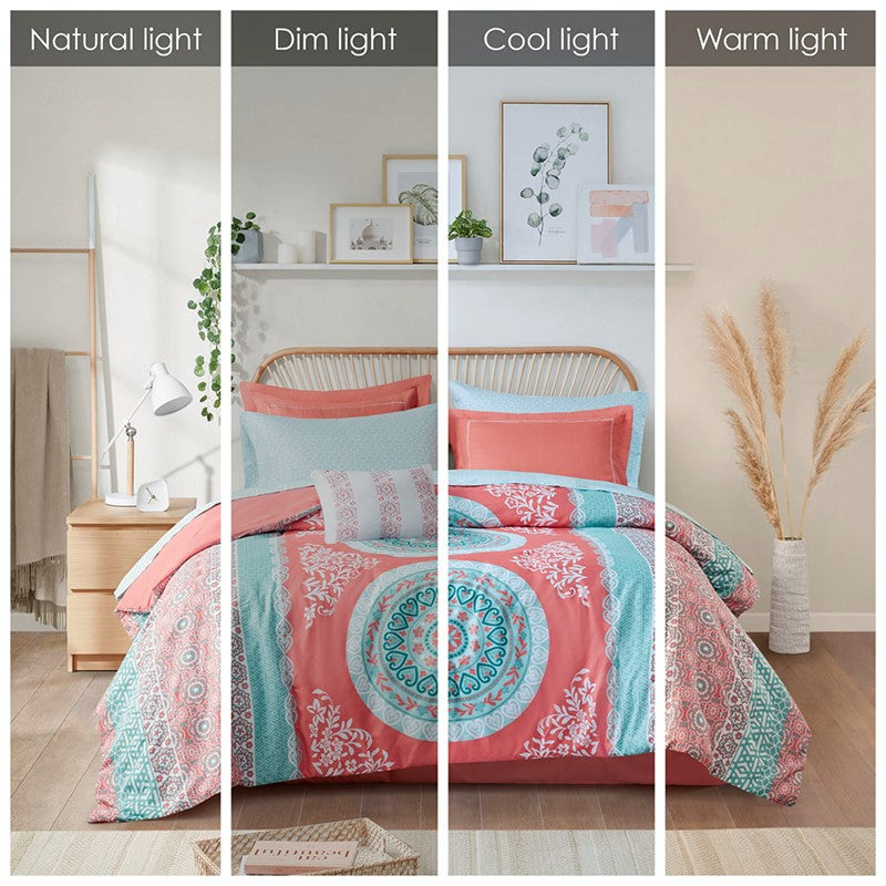 Loretta Coral Boho Comforter Set with Sheets