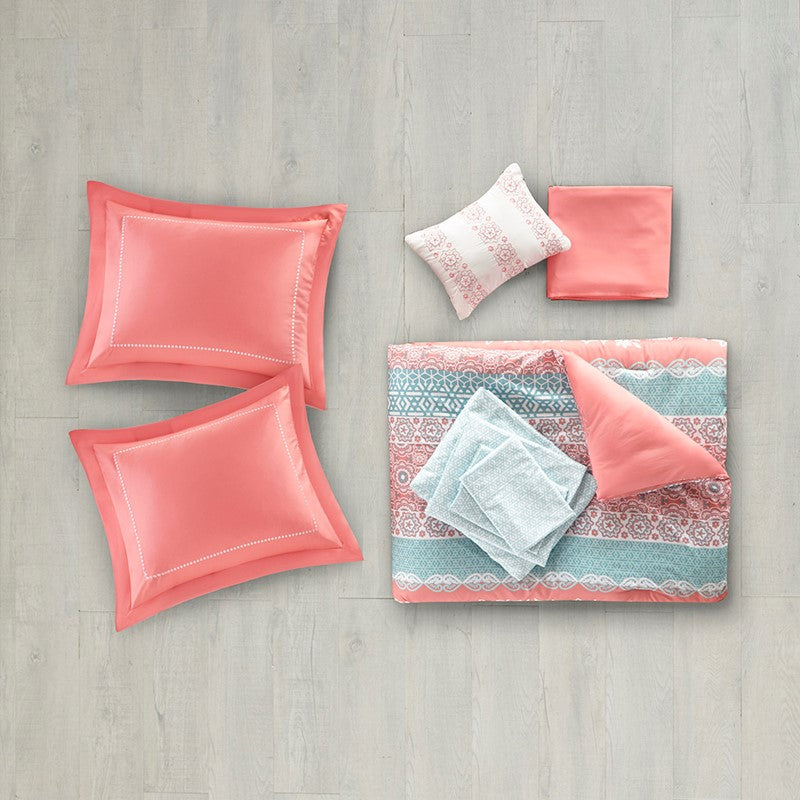 Loretta Coral Boho Comforter Set with Sheets