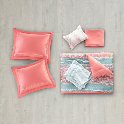 Loretta Coral Boho Comforter Set with Sheets