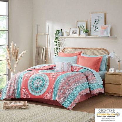 Loretta Coral Boho Comforter Set with Sheets