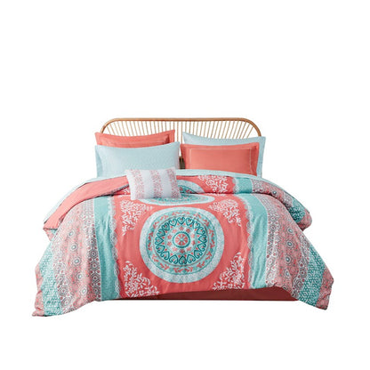 Loretta Coral Boho Comforter Set with Sheets