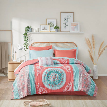 Loretta Coral Boho Comforter Set with Sheets