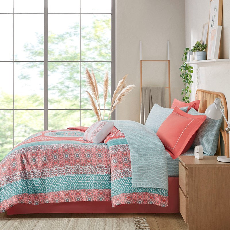 Loretta Coral Boho Comforter Set with Sheets