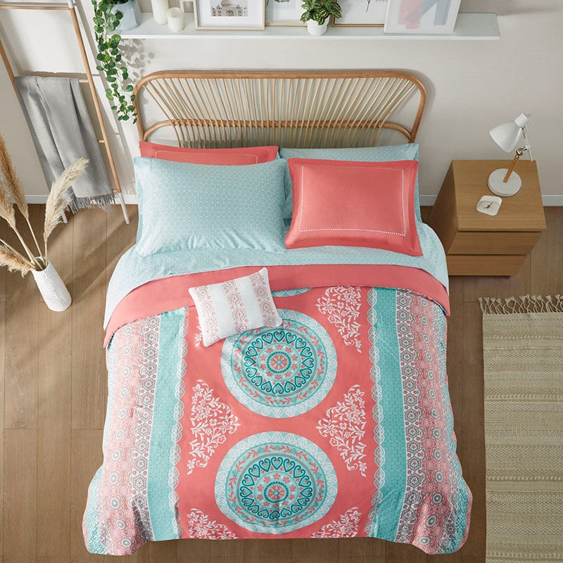 Loretta Coral Boho Comforter Set with Sheets