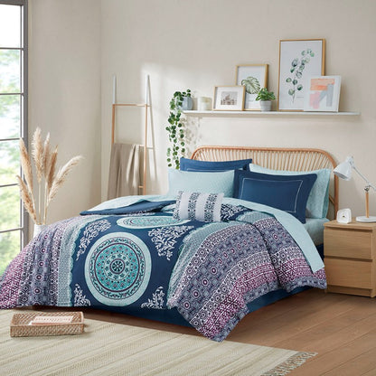 Loretta Navy Boho Comforter Set with Sheets