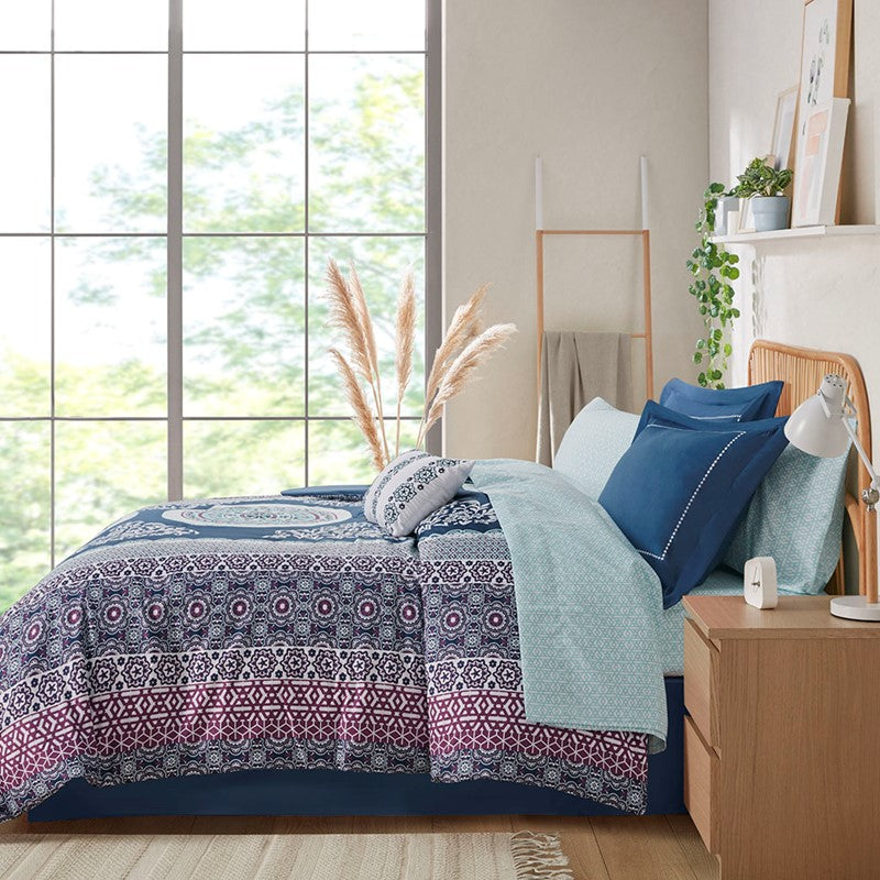 Loretta Navy Boho Comforter Set with Sheets