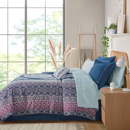 Loretta Navy Boho Comforter Set with Sheets