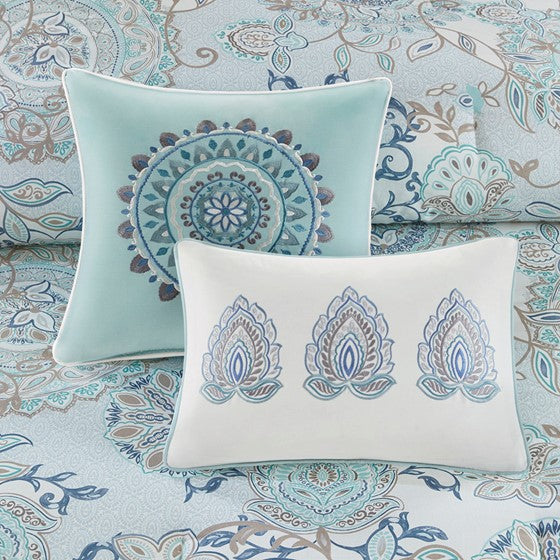 Madison Park Isla Coastal Blue Medallion Cotton Comforter Set 8PCS - Quahog Bay Bedding
