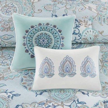 Madison Park Isla Coastal Blue Medallion Cotton Comforter Set 8PCS - Quahog Bay Bedding