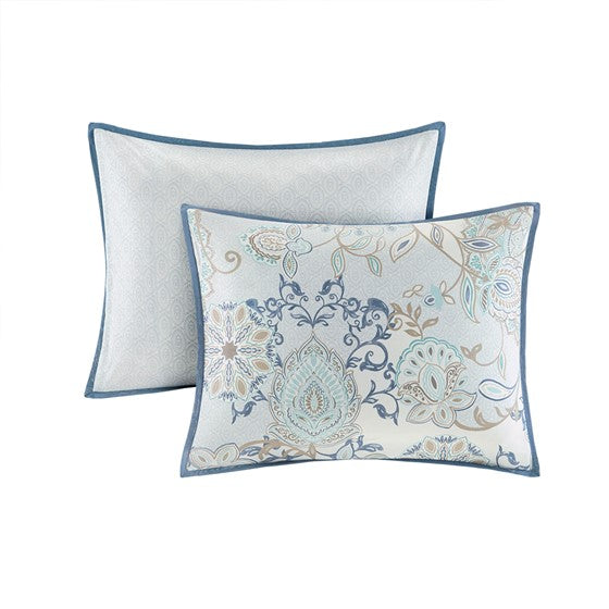 Madison Park Isla Coastal Blue Medallion Cotton Comforter Set 8PCS - Quahog Bay Bedding